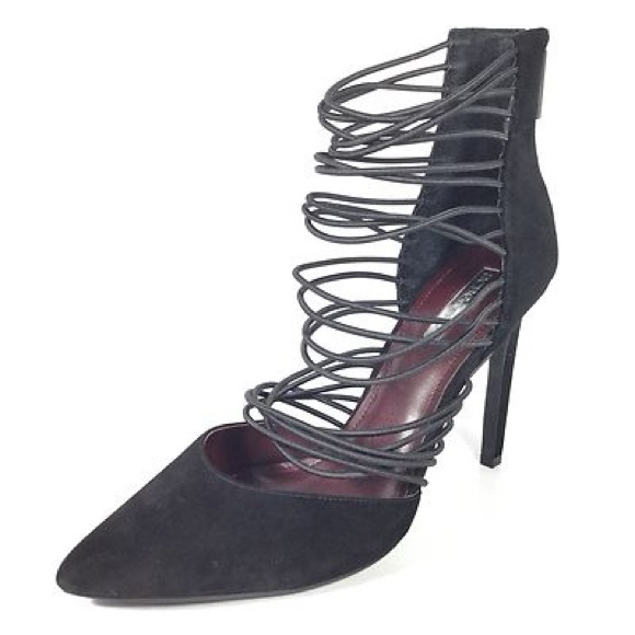 BCBGeneration Caliko Black Suede Stiletto Cage Heels Strappy Pumps Womens Size 9 - Picture 2 of 11